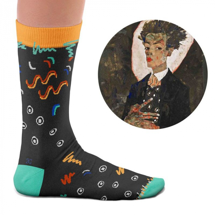 Socken Kunstwerke - Schiele "Selbstportrait"